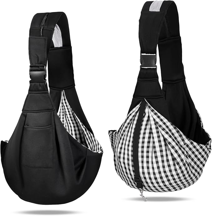 City & Cuddle Dog Carrier Sling for Small Dogs, Puppy Sling Carrier for 3-15 lbs Dog Cat with Zipper & Adjustable Strap Reduce Pain, Pet Sling Purse with Safety Harness Travel Pouch Carry Bag Black