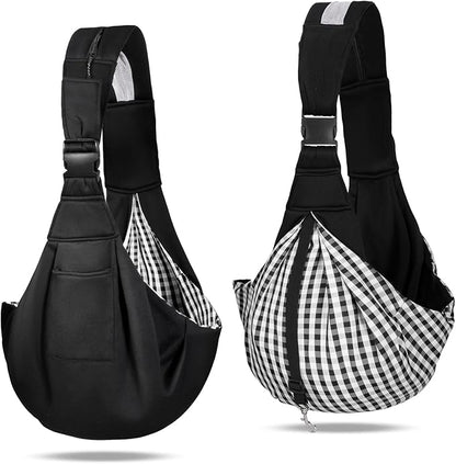 City & Cuddle Dog Carrier Sling for Small Dogs, Puppy Sling Carrier for 3-15 lbs Dog Cat with Zipper & Adjustable Strap Reduce Pain, Pet Sling Purse with Safety Harness Travel Pouch Carry Bag Black