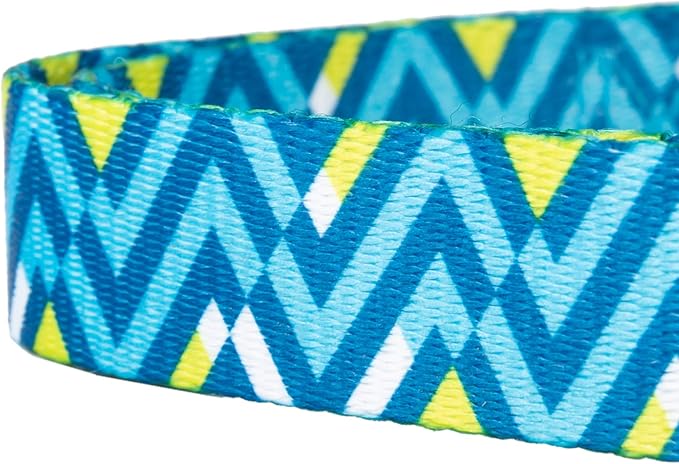Mile High Life Dog Collar | Cute Puppy Collars | Lightweight Girl Dog Collar | Soft Boy Dog Collars | w Geometric Ocean Wavy Pattern (Light Blue/Hot Blue, Large)