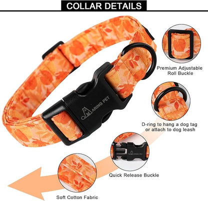 ARING PET Fall Dog Collar-Cute Orange Leaves Dog Collar for Small Dogs, Cotton Lightweight Dog Collars with Quick Release Buckle for Small Medium Large Dogs
