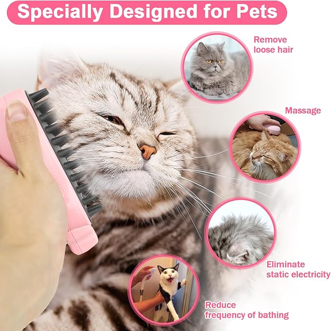 Nepfaivy Cat Steam Brush for Shedding - Steamy Cat Brush for Indoor Cats, Cat Hair Steam Brush for Massage, Spritz Defur Comb for Cats, Pet Steamer Brush for Shorted and Long Haired Dogs