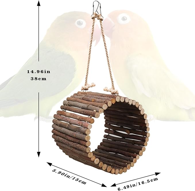 Bird Parrot Swing Toys, Hanging Bird Tree Caves, Natural Apple Wood Parrot Hammock, Bird Cage Accessories, Suitable for Little Bird Parakeets Cockatiels Lovebirds Hamster Rat (6.49" in Diameter)
