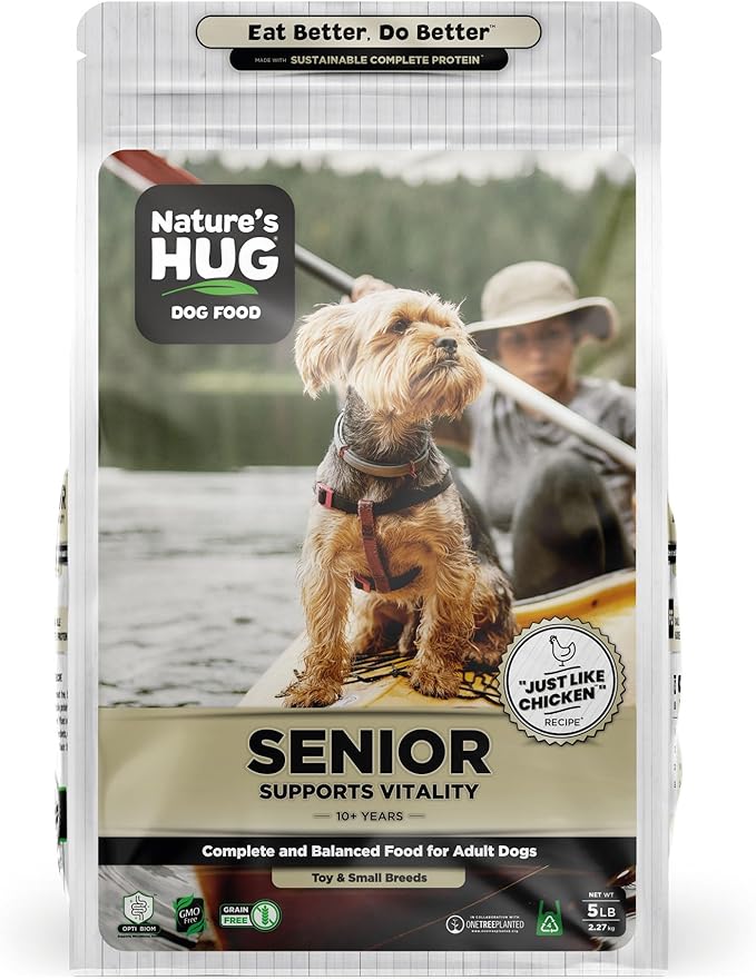 Nature's HUG Dry Dog Food, Senior-Toy & Small Breeds, 5 lb. Bag, Chicken Flavor Plant-Based Protein Vegetarian Kibble, Grain-Free, Allergen-Free, Complete Protein & Balanced Nutrition