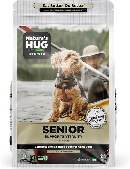 Nature's HUG Dry Dog Food, Senior-Toy & Small Breeds, 5 lb. Bag, Chicken Flavor Plant-Based Protein Vegetarian Kibble, Grain-Free, Allergen-Free, Complete Protein & Balanced Nutrition