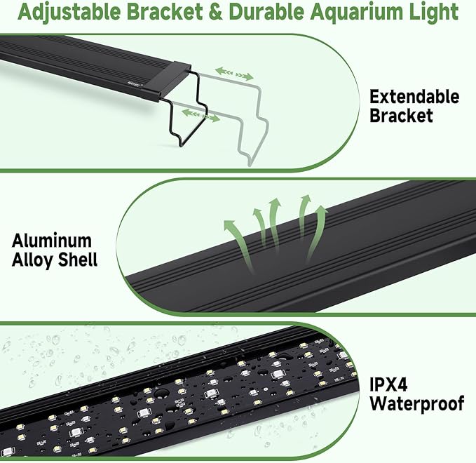 hygger LED Aquarium Light with Timer, 30W Full Spectrum Fish Tank Plant Growth Lamp, 24 H Remote Control, Adjustable Brightness & 10 Colors, Extendable Bracket, Power-Off Memory, Fits 30-36 Inch Tank
