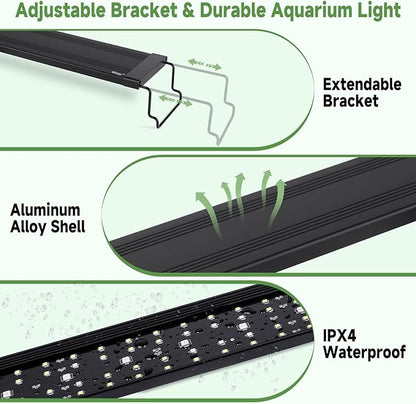 hygger LED Aquarium Light with Timer, 50W Full Spectrum Fish Tank Plant Growth Lamp, 24 H Remote Control, Adjustable Brightness & 10 Colors, Extendable Bracket, Power-Off Memory, Fits 48-52 Inch Tank