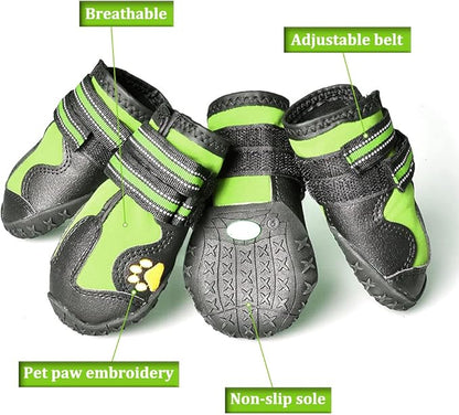 CovertSafe& Dog Boots for Dogs Non-Slip, Waterproof Dog Booties for Outdoor, Dog Shoes for Medium to Large Dogs 4Pcs with Rugged Sole Grey-Green