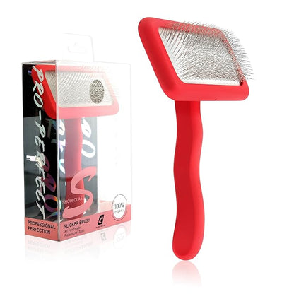 Fenice Peak Slicker Brush for Dogs Red Wooden Dog Brush Pet Comb for Poodles Goldendoodles Easy to Remove Tangles Dirt and Loose Hair Professional Dog Grooming Brush