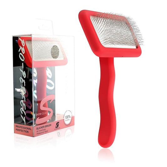 Fenice Peak Slicker Brush for Dogs Red Wooden Dog Brush Pet Comb for Poodles Goldendoodles Easy to Remove Tangles Dirt and Loose Hair Professional Dog Grooming Brush