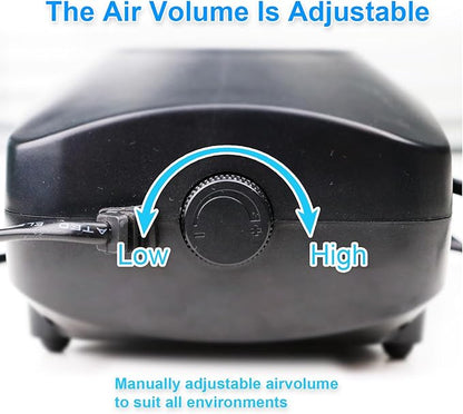 Coospider Upgrade 12W Aquarium Air Pump, Ultra Quiet Aquarium Bubbler, Dual Outlet Fish Tank Bubbler Adjustable Airflow for Large Aquarium Oxygen Generator with Air Stone for 20-600 Gallon