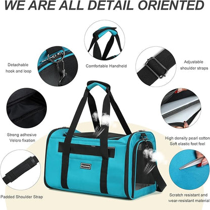 Cat Soft-Sided Carriers,Small Dog Travel Carriers,Small Animal Rabbit Carrying Case,TSA Airline Approved Pet Carrier（Blue）