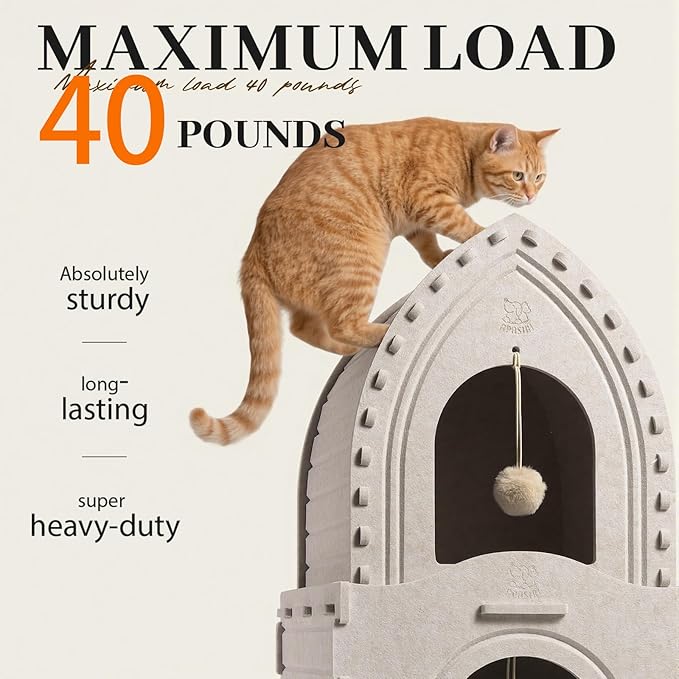 Apasiri Double-Deck Cat House: 2-in-1 Innovative Polyester Fiber Double-Deck Cat House, Sturdy and Scratch-Resistant, Original Castle Design, A Perfect Cat Bed Cave for Multiple Small Pets and Kittens