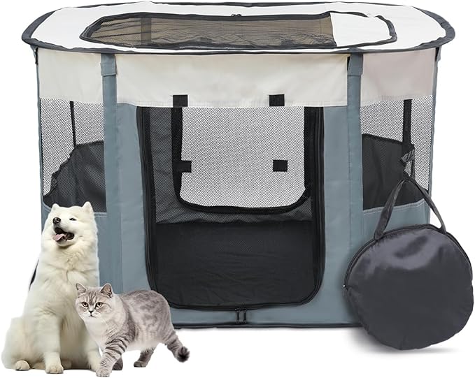 Bdor Dog Playpen, Portable Pet Playpen Tent Cage Kennel with Zipper Top Cover, Cat Kitten Puppy Rabbits Enclosure Crate for Indoor Outdoor Camping Travel, L