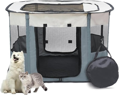 Bdor Dog Playpen, Portable Pet Playpen Tent Cage Kennel with Zipper Top Cover, Cat Kitten Puppy Rabbits Enclosure Crate for Indoor Outdoor Camping Travel, L