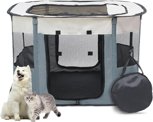 Bdor Dog Playpen, Portable Pet Playpen Tent Cage Kennel with Zipper Top Cover, Cat Kitten Puppy Rabbits Enclosure Crate for Indoor Outdoor Camping Travel, L