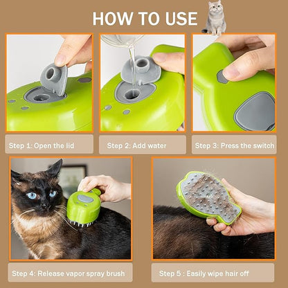 Cat Steam Brush,3 in 1 Steamy Cat Brush for Shedding,Steamy Cat Brush for Long & Short Haired Cats & Dogs, Pets Grooming Portable Pet Hair Removal Tool,Green