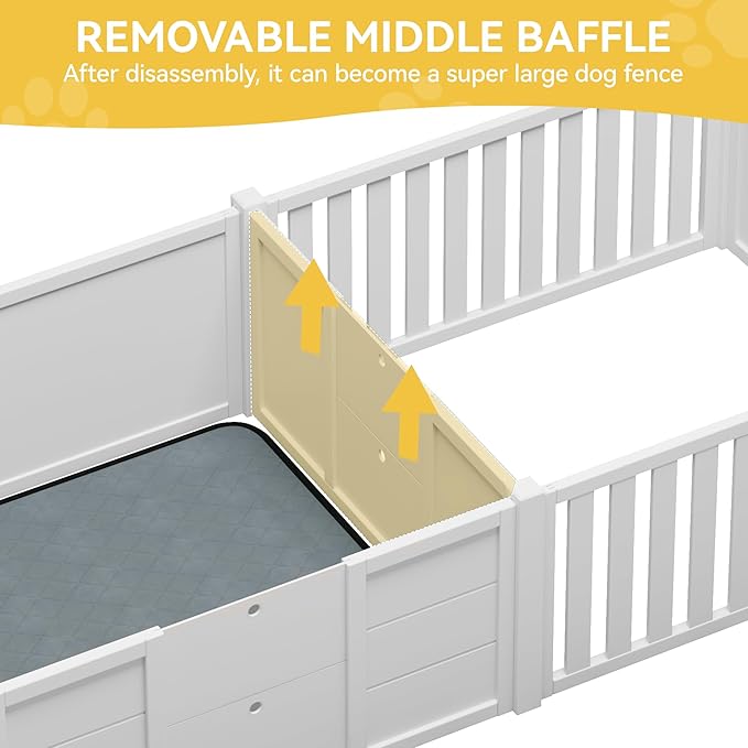 DWVO Whelping Box for Dogs Puppies: 78" x 39.4" x 17.7" Indoor 3-in-1 Dog Pen with Waterproof Mat and 2 Dividers for Small and Medium Dog Breeds (White)