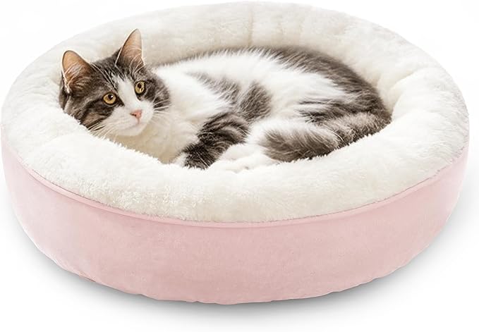 Love's cabin Round Donut Cat and Dog Cushion Bed, 20in Pet Bed for Cats or Small Dogs, Anti-Slip & Water-Resistant Bottom, Super Soft Durable Fabric Pet Beds, Washable Luxury Cat & Dog Bed Pink