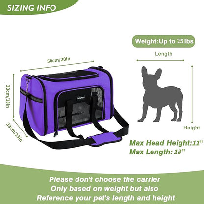 Soundy Large Cat Carrier Dog Carrier Pet Carrier Under 25 Lbs, Large Cats Small to Medium Dogs Portable Soft Sided Folding Travel Pet Carrier, Cat Carrier for 2 Cats Car Travel Carrier(Large, Purple)