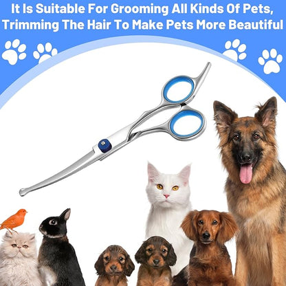 Dogs Scissors Curved Dog Grooming Scissors Round Tips Pet Grooming Shears Professional Dogs Cats Pets Groomings Shears 6.8 inches for Dog Cat on Face Paw Hair Trimming