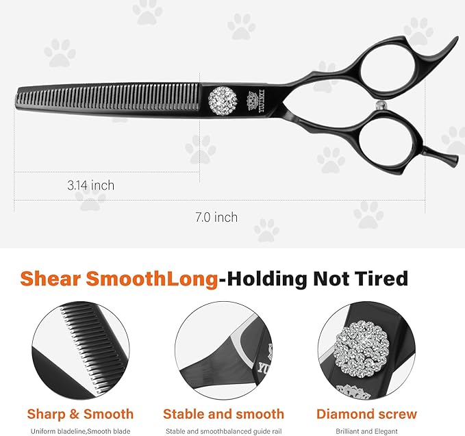 7 Dog Grooming Thinning Scissors  Professional Pet Shears for Dogs & Cats, Sharp 440C Stainless Steel Blades, Precise Texturizing & Blending for Groomers