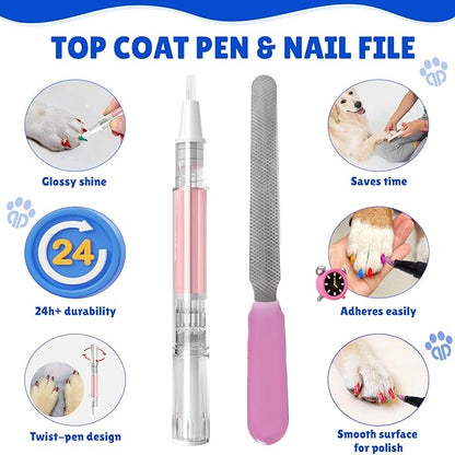 Dog Nail Polish Pens Quick-Dry Set  8 Metallic & Matte Colors Pawlish Pens, 1 Nail File with 1 Top Coat Pen  Non-Toxic, Easy to Apply, Pet-Safe Accessories for Small & Large Puppies & Cats