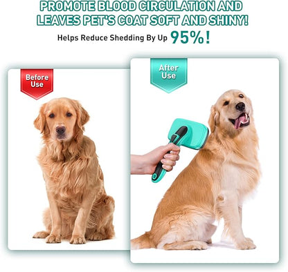 Dog Brush for Shedding, Self-Cleaning Slicker for Short & Long Haired Pets, Removes Mats, Tangles, Fur, Gentle on Skin, Ideal for Small, Medium, Large Dogs. Includes Flea Comb & Nail Clipper