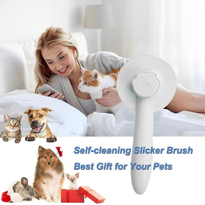 Cat Brush for Shedding,Pet Grooming Self Cleaning Slicker Brush,Removes Mats,Tangles and Loose Hair,Shedding Brush for Short or Long Haired Cats Dogs (White)