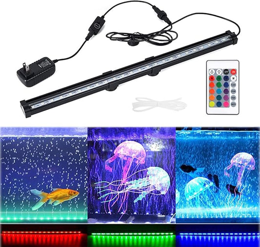 HCDMRE LED Air Bubble Light Aquarium Light Underwater Submersible Fish Tank Light Color Changing Making Oxygen Aquarium Tools,Us Plug,52cm/20.5"