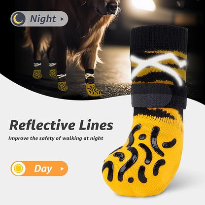 Reflective Dog Socks to Prevent Licking Paws, Dog Paw Protector, Hardwood Floors Anti Slip, Non Slip Dog Socks with Grippers, Dog Booties and Paw Protectors for Indoor Use - Size Large