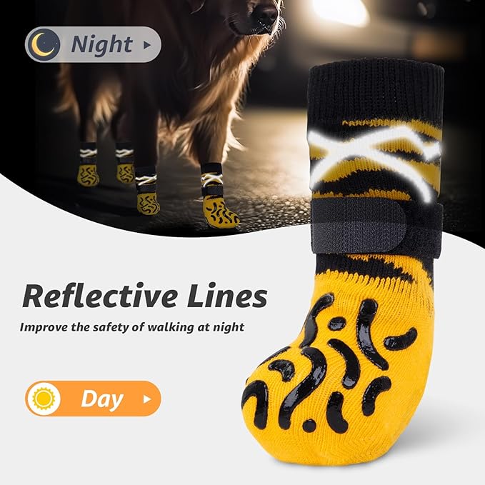 Reflective Dog Socks to Prevent Licking Paws, Dog Paw Protector, Hardwood Floors Anti Slip, Non Slip Dog Socks with Grippers, Dog Booties and Paw Protectors for Indoor Use X-Small