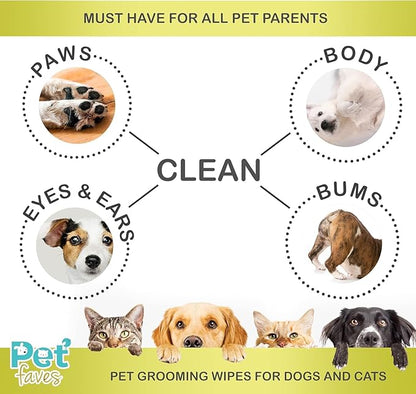 Pet Faves Dog Wipes for Cleaning and Deodorizing | Hypoallergenic Grooming Wipes for Paws and Butt, Clean Face & Body Between Baths, Plant Based Natural Pet Wipes for Dogs and Puppy (100 Count)