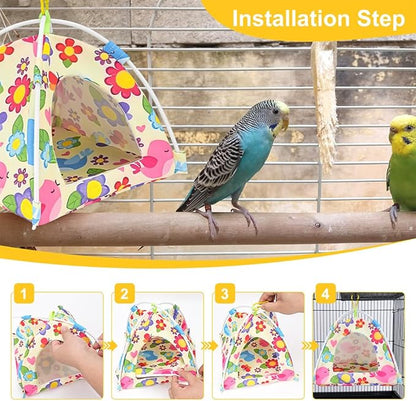 All-Season Bird Bed & Nest Tent with Dual-Sided Mat — Compact Hammock Cage Accessory for Budgies, Lovebirds, Finches, Parrotlets & Small Birds (Medium)