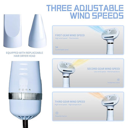 Spray Cat Brush for Shedding Pet Hair Dryer with Slicker Brush - Home Grooming Furry Portable Drying Blower for Short Straight Hair Cat - 3 in 1 Cleaning Brush for Cats and Dogs (BLUE)