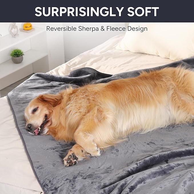 Waterproof Dog Blanket Bed Cover for Bed Couch Sofa, Liquid Pee Proof Pet Blanket Washable, Reversible Sherpa Fleece Blanket Furniture Protector for Medium Large Dogs Catsï¼_ray, 50"x 60"ï¼