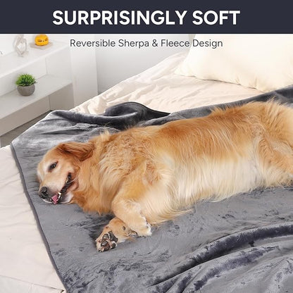 Waterproof Dog Blanket Bed Cover for Bed Couch Sofa, Liquid Pee Proof Pet Blanket Washable, Reversible Sherpa Fleece Blanket Furniture Protector for Medium Large Dogs Catsï¼_ray, 50"x 60"ï¼