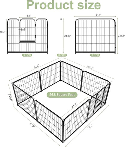 Dog Playpen with Door, Dog Fence for Outdoor & Indoor, 8 Panels 24 inch Height, Black