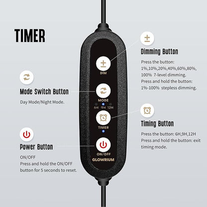 GLOWRIUM Aquarium Light, LED Freshwater Fish Tank Light with Timer, Full Spectrum Planted Aquarium Grow Lights with Daylight/Moonlight Mode, Brightness Adjustable, Auto On/Off (48-58 in)