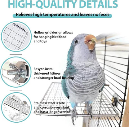 Bird Perches Platform, Stainless Steel Bird Perch Stand,Bird Cage Accessories Exercise Platform for Small to Large Parrots(Rectangle,L+XL)