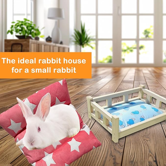 16.5 X 18in Removable and Washable Soft Rabbit Concave Bed, Thickened and Softer Bunny Bed, Double-Sided Plush Rabbit Beds,Small Beds for Animals Indoor (Pink)