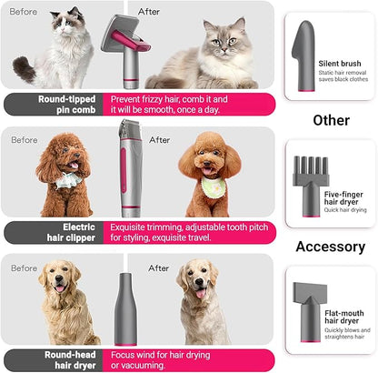Dog Grooming Kit, Dog Grooming Vacuum, 13000Pa Upgrade Strong Pet Grooming Vacuum for Pets, Scalable Dust Cup, Low Noise, 10 Tools Shedding Grooming for Pet Hair (Rose red)