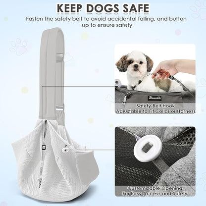 SlowTon Dog Carrier Sling - Puppy Carrier with Window and Storage Pocket Fits up to 12lbs, Dog Sling with Thick Adjustable Shoulder Strap and Safety Leash, Pet Carrier Bag for Small Dogs Cats(Grey S)