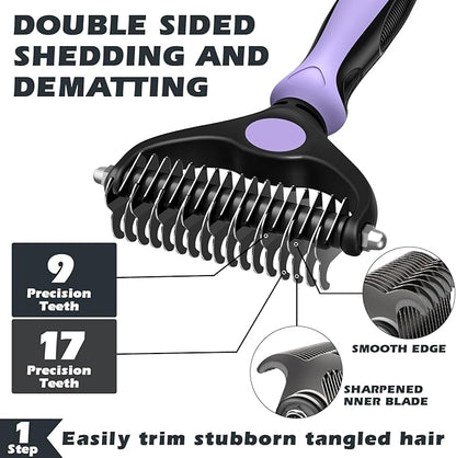 3PCS Self Cleaning Slicker Brush & Pet Grooming Rake & Bath Brush for Dogs,Cats and Horses | Double-Sided Dematting Comb & Skin Friendly Deshedding Grooming Tool | Pet Supplies(Light Purple Black)