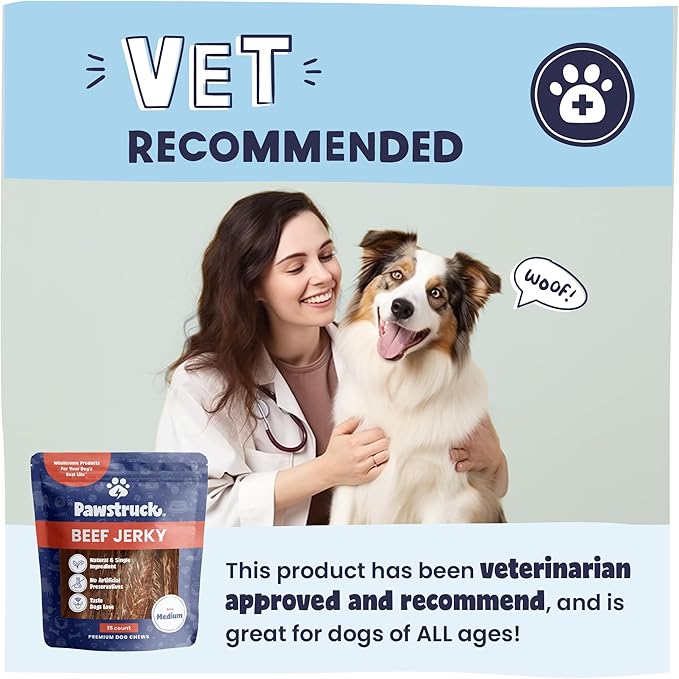 Pawstruck Premium Beef Jerky Dog Treat Chews, Medium 4"-6" Strips  Supports Hip & Joint Health, Rich in Glucosamine & Chondroitin, No Added Preservatives  25 Count