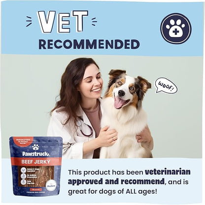 Pawstruck Premium Beef Jerky Dog Treat Chews, Medium 4"-6" Strips  Supports Hip & Joint Health, Rich in Glucosamine & Chondroitin, No Added Preservatives  25 Count