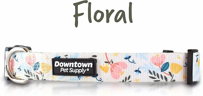 Downtown Pet Supply - Best, Cute & Fancy Dog Collar - Lightweight Adjustable Dog Collar with Quick Buckle & D-Ring - Hand Wash Safe - Floral - L - Large Dog Collar