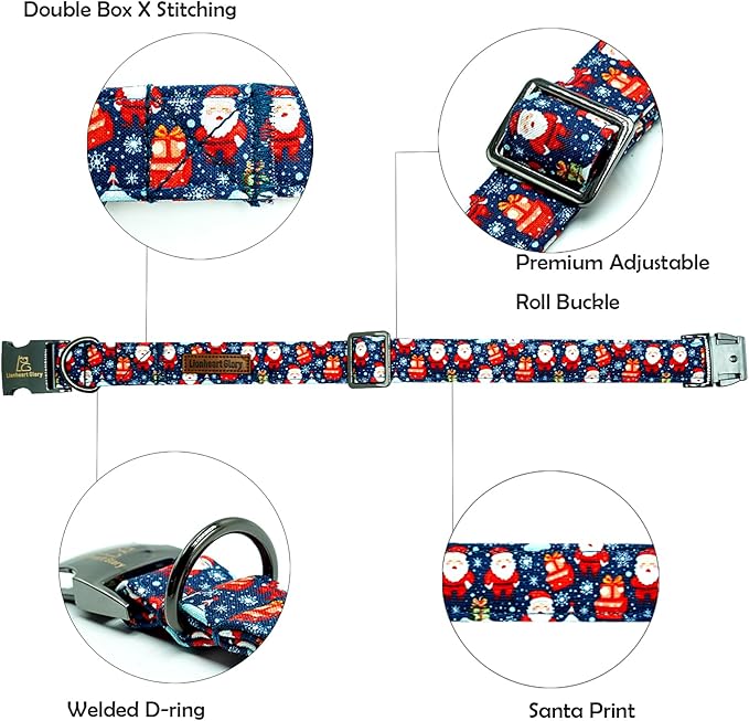 Lionheart glory Christmas Dog Collar Santa Print Collars Soft Durable Adjustable Dog Collars for X-Small Dogs Pet Gift Female or Male Puppy Dog Collar Fall Collar Dog