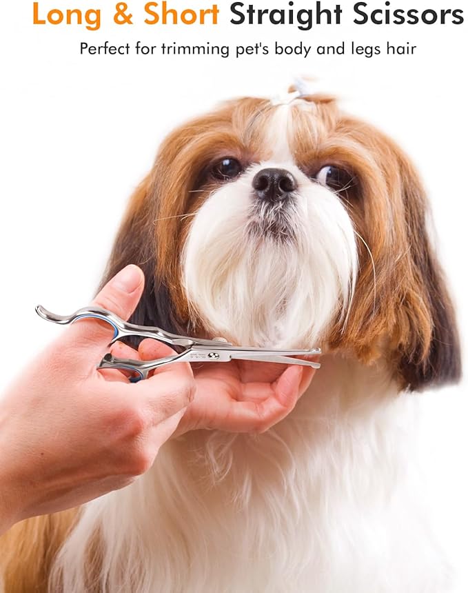6-in-1 Dog Grooming Scissors - Professional Stainless Steel Hair Cutting Kit with Safety Rounded Tips, Ergonomic Soft-Grip Handles for Small & Large Dogs, Cats