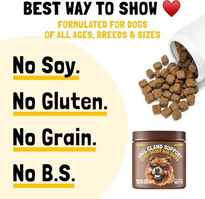 LEGITPET Anal Gland Relief Chews for Dogs Fiber & Digestive Support Supplement Soft Treats for Healthy Bowel & Gland Function Helps Reduce Scooting Promotes Dog Health & Comfort 120 pcs