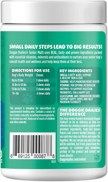 Doggie Dailies Senior Essentials Multivitamin for Dogs Soft Chews | Advanced Dog Multivitamin | Nutritional Support for Joints, Skin & Coat, Digestion, and the Immune System | Bacon Flavor | 120 Count